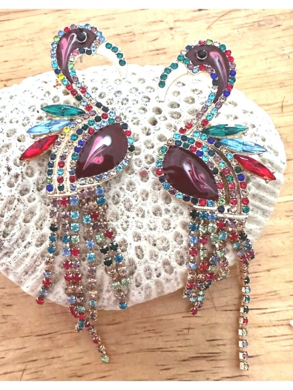 New Flamingo Earrings Dangle Rhinestone Legs Posts Beach Cruise Festive Beach